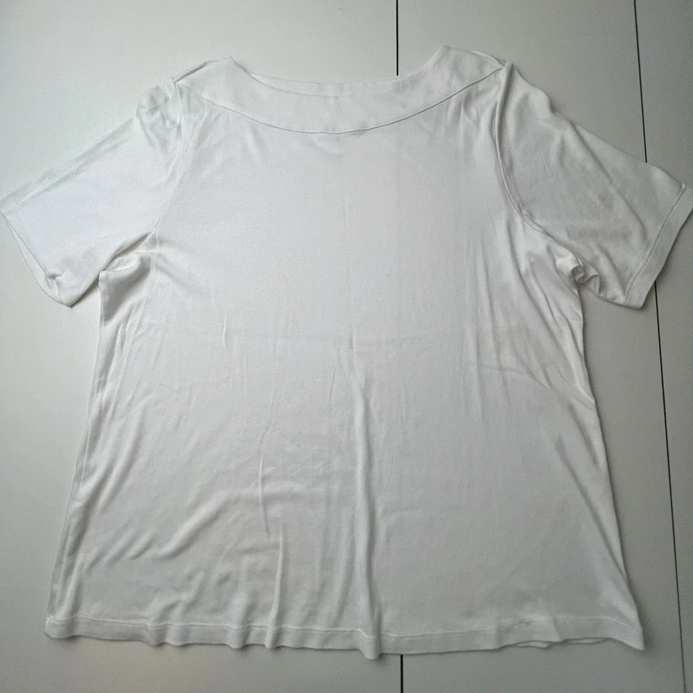 J Jill Women's Shirt Top White Boat Neck Short Sleeve Perfect Pima Women's 2X
